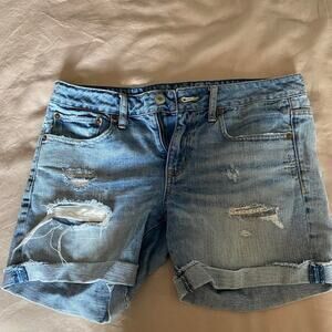 American eagle blue denim cutoff shorts size 6 faded and ripped classic style